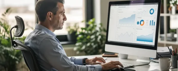 Dirigeant PME analysant ses délais de paiement sur tableau de bord financier