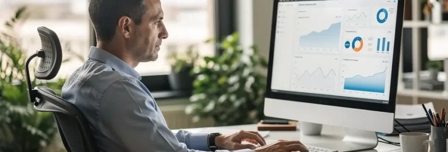 Dirigeant PME analysant ses délais de paiement sur tableau de bord financier