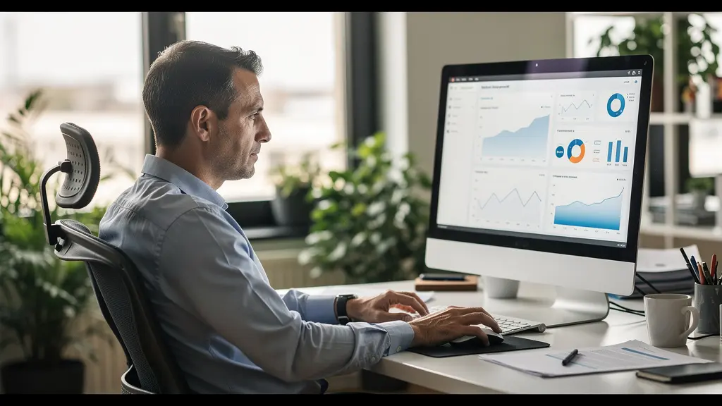 Dirigeant PME analysant ses délais de paiement sur tableau de bord financier