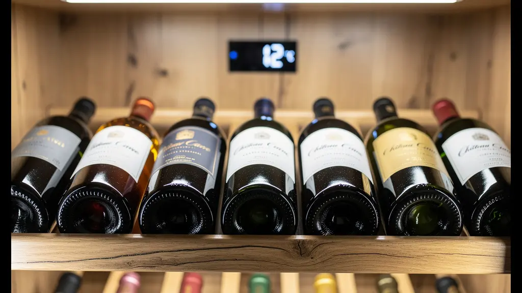 Intérieur cave à vin encastrable avec clayettes bois et bouteilles rangées