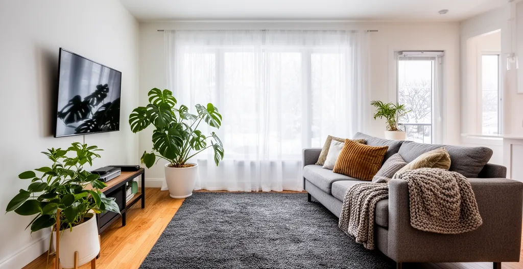 Salon maison québécoise moderne avec mobilier à protéger par assurance habitation